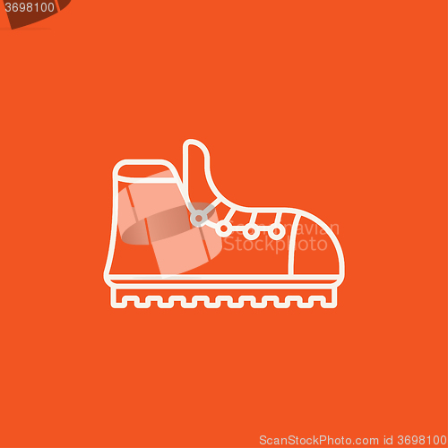 Image of Hiking boot with crampons line icon.