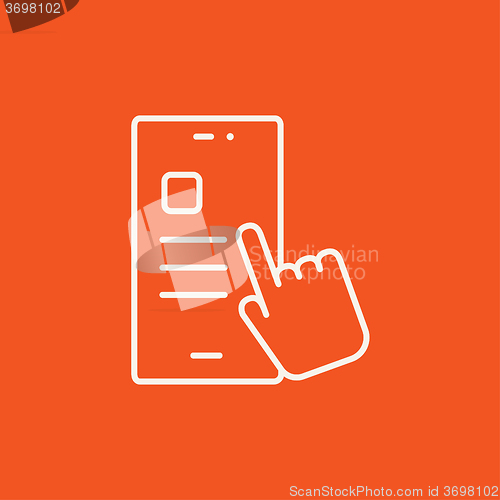Image of Finger touching smartphone line icon.