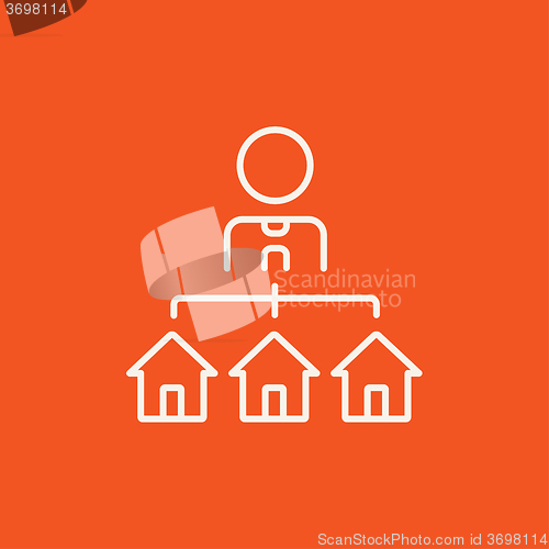 Image of Real estate agent with three houses line icon.