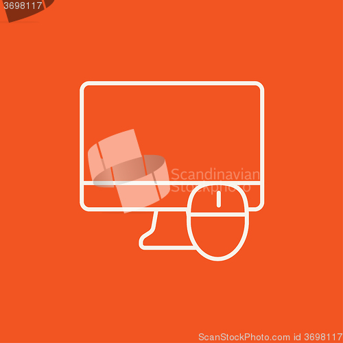 Image of Computer monitor and mouse line icon.