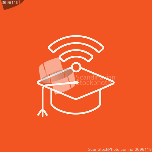 Image of Graduation cap with wi-fi sign line icon.