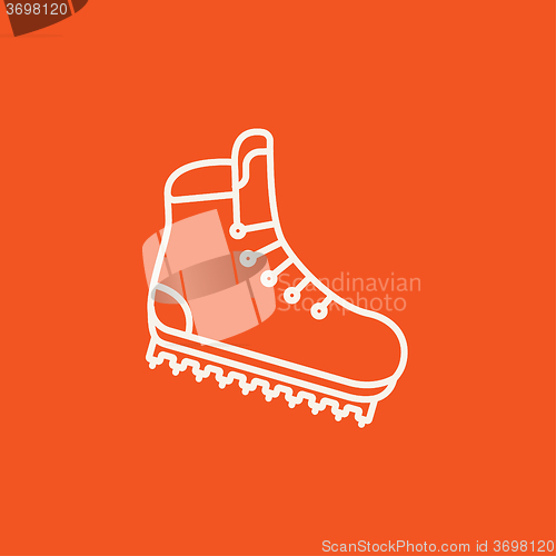 Image of Hiking boot with crampons line icon.