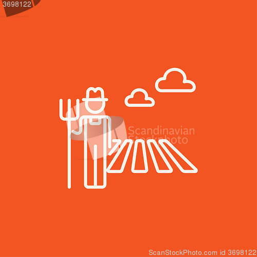 Image of Farmer with pitchfork line icon.