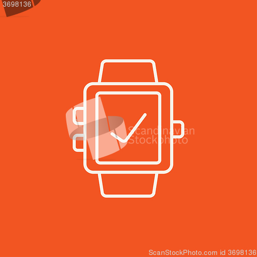 Image of Smartwatch with check sign line icon.