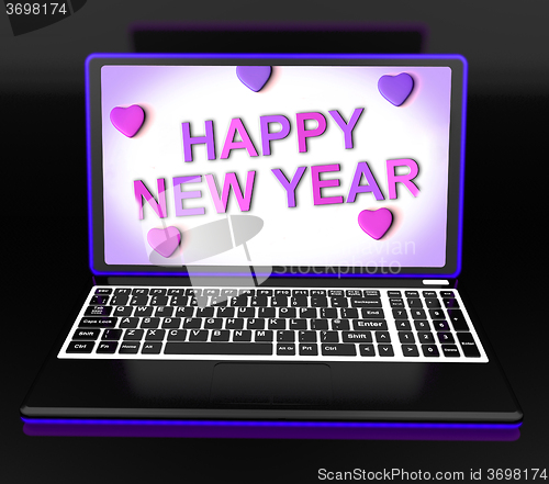 Image of Happy New Year Laptop Message Shows Online Greeting