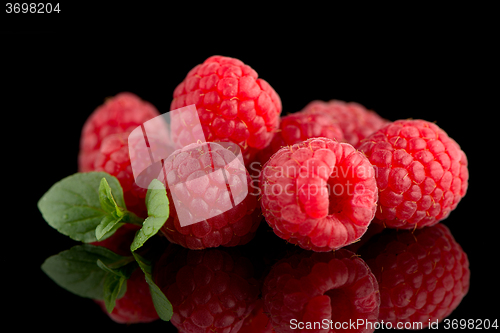 Image of Raspberries with leaves