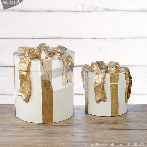 Image of Christmas decorative white gift boxes