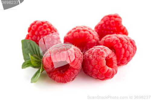 Image of Raspberries with leaves