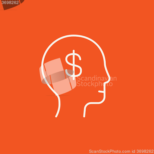 Image of Human head with dollar symbol line icon.