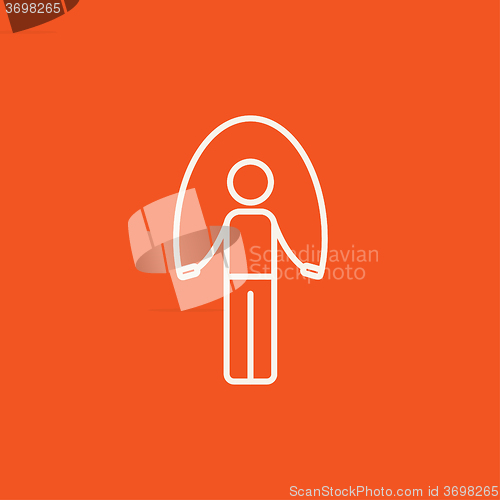 Image of Man exercising with skipping rope line icon.