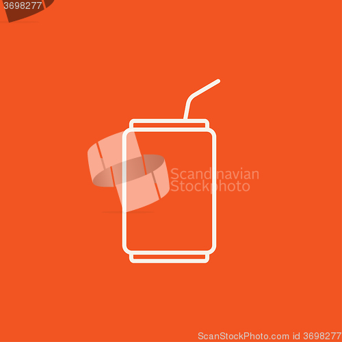 Image of Soda can with drinking straw line icon.