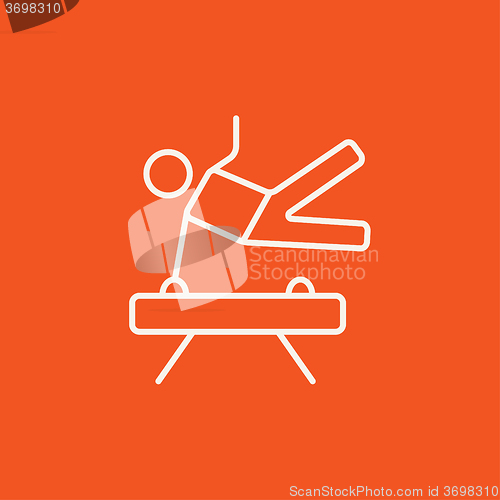 Image of Gymnast exercising on pommel horse line icon.