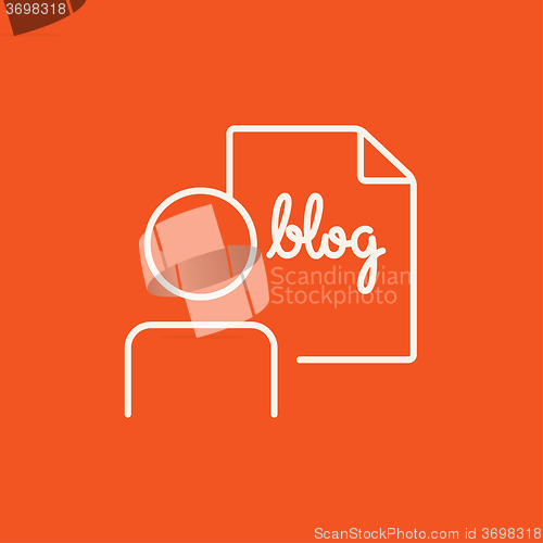 Image of Man and sheet with word blog line icon.