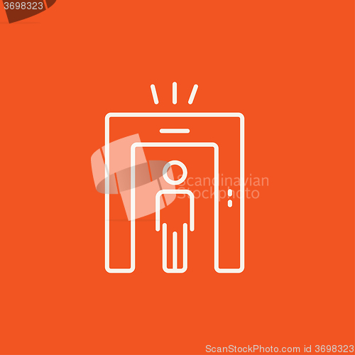 Image of Man going through metal detector gate line icon.