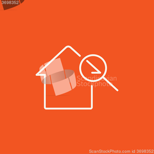 Image of House and magnifying glass line icon.
