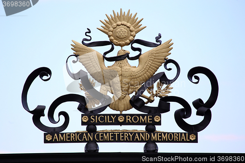 Image of NETTUNO - April 06: American symbol on main entrance of the Amer