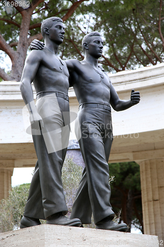 Image of NETTUNO - April 06: Bronze statue of two brothers in arms of the