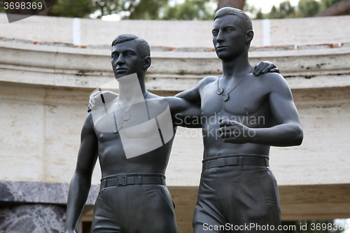 Image of NETTUNO - April 06: Bronze statue of two brothers in arms of the