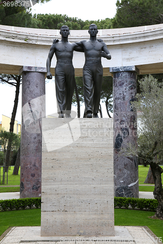 Image of NETTUNO - April 06: Bronze statue of two brothers in arms of the