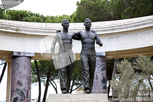 Image of NETTUNO - April 06: Bronze statue of two brothers in arms of the