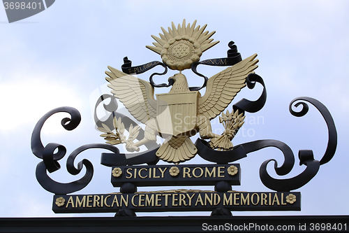 Image of NETTUNO - April 06: American symbol on main entrance of the Amer