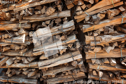 Image of Stacked dried and tied firewood