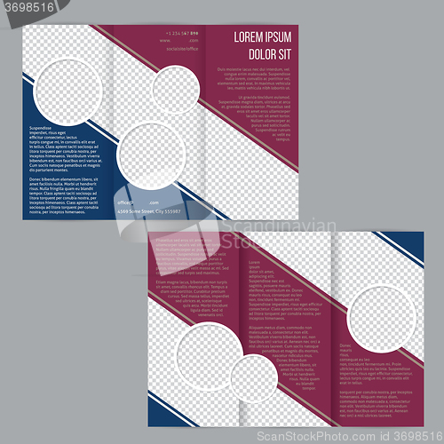 Image of Tri-fold flyer brochure template with maroon and blue stripes