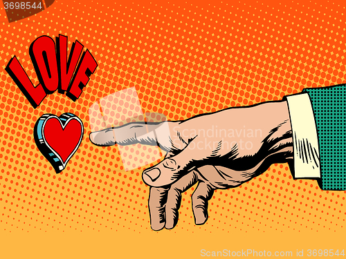Image of Love romance hand presses button