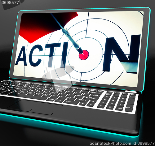 Image of Action On Laptop Shows Motivation