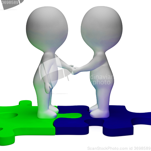 Image of Shaking Hands 3d Characters Shows Partners And Solidarity