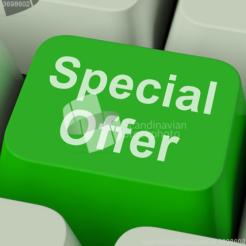Image of Special Offer Sign Shows Promotional Discount Online