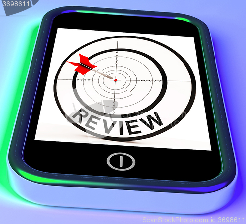 Image of Review Smartphone Shows Feedback Evaluation And Assessment