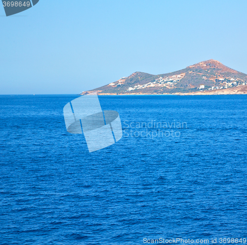 Image of greece from the boat  islands in mediterranean sea and sky