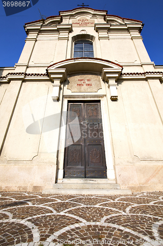 Image of  lombardy    in  the carbonate   old     closed brick tower side