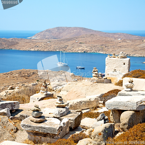 Image of famous   in delos greece the historycal acropolis and old ruin s