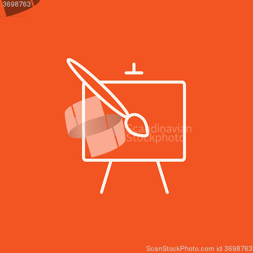 Image of Easel and paint brush line icon.