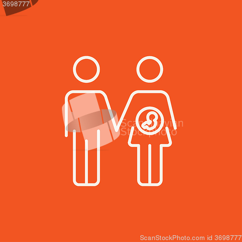 Image of Husband with pregnant wife line icon.