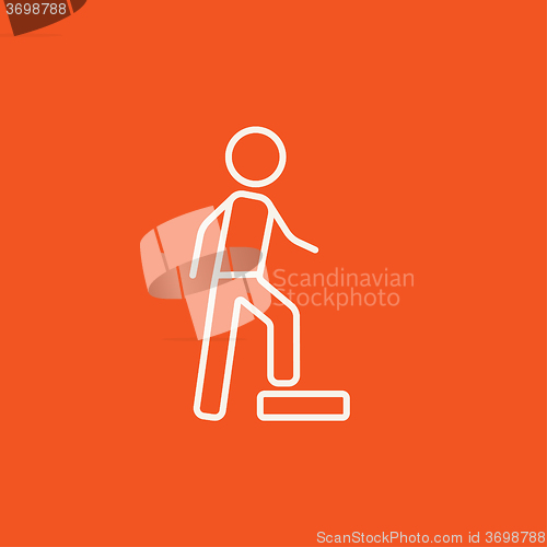Image of Man doing step exercise line icon.