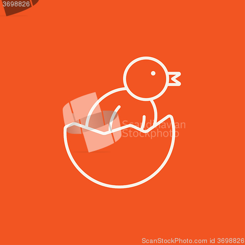 Image of Chick peeking out of egg shell line icon.