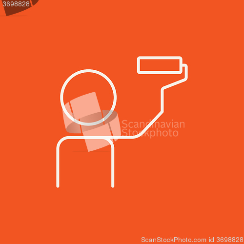 Image of Man painting with roller line icon.