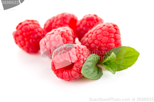 Image of Raspberries with leaves