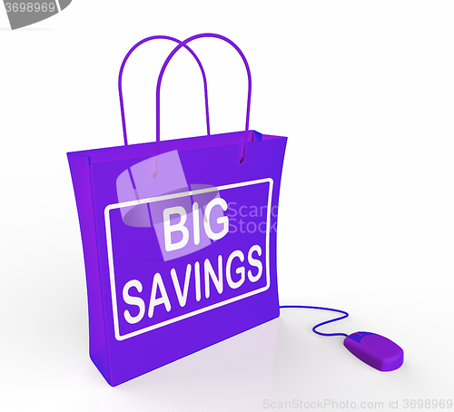 Image of Big Savings Bag Represents Online Discounts and Reductions in Pr