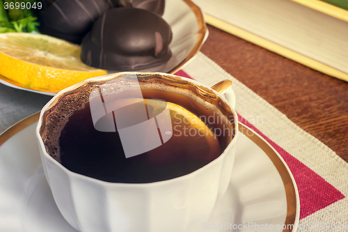 Image of Still life : a Cup of black coffee on the table