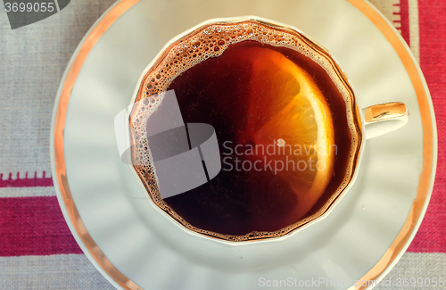 Image of Coffee with lemon . The view from the top.