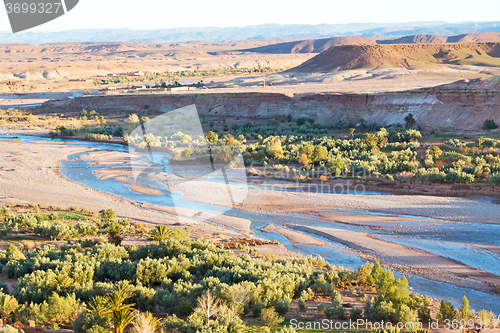 Image of sunset in africa old near   river blue