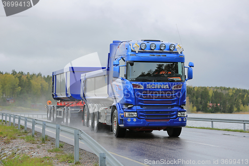 Image of Blue Scania Combination Vehicle For Limestone Haul