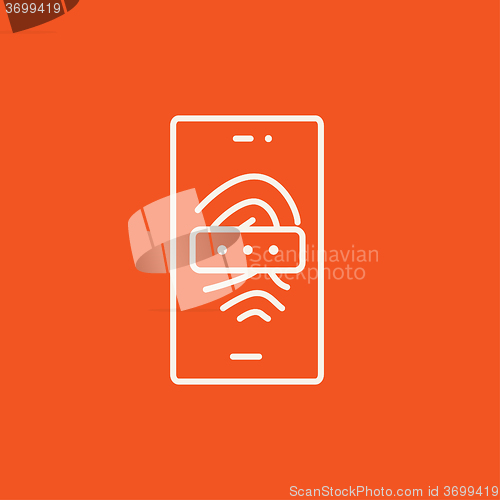 Image of Mobile phone scanning fingerprint line icon.