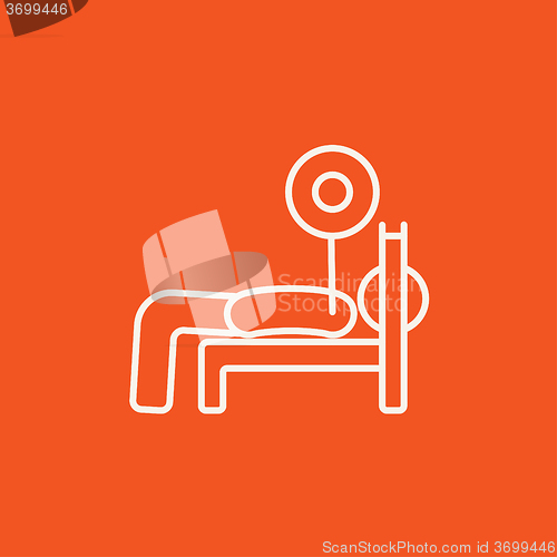 Image of Man lying on bench and lifting barbell line icon.