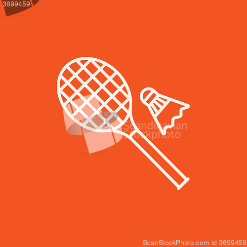 Image of Shuttlecock and badminton racket line icon.