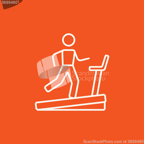 Image of Man running on treadmill line icon.